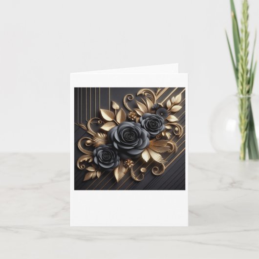 3d Gouden Zwarte Rozen #7 Sticker Kaart (Voorkant)