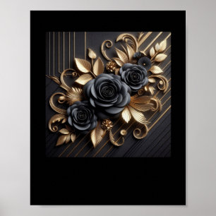 3d Gouden Zwarte Rozen #7 Sticker Poster
