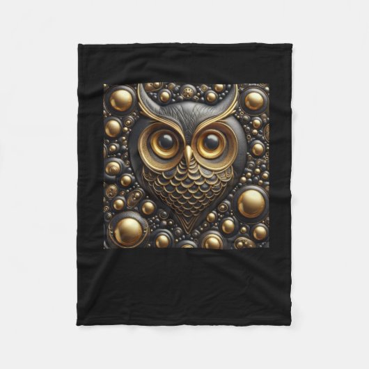 3d gouden zwarte uil Sticker Fleece Deken (Voorkant)