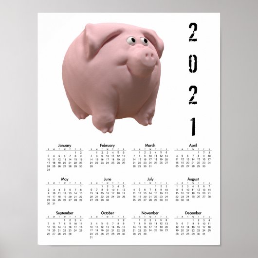 3D Grappig Varken 2 Witte Agenda Poster 2021 (Voorkant)