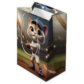 3D grappige honkbal kat, Medium Cadeauzakje (Achterkant Gekanteld)