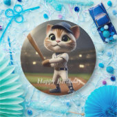 3D grappige honkbal kat, Papieren Bordje (Feest)