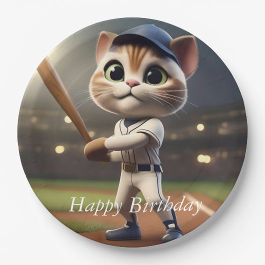 3D grappige honkbal kat, Papieren Bordje (Voorkant)