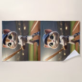 3D grappige honkbalkat, Strandlaken (Voorkant)