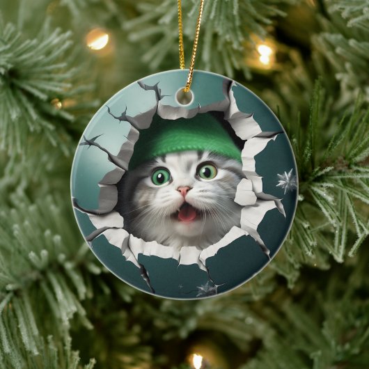 3D grappige kat Keramisch Ornament (Boom)