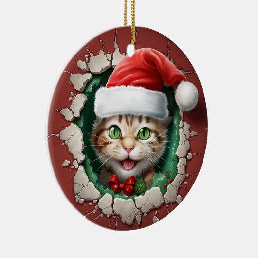 3d Green Eyed Cat Keramisch Ornament (Rechts)