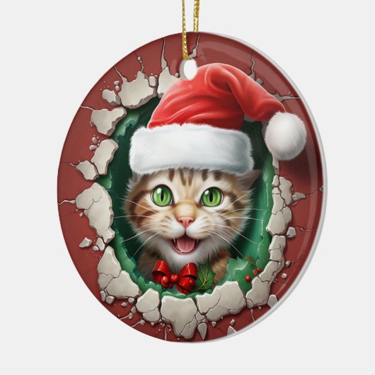 3d Green Eyed Cat Keramisch Ornament (Links)