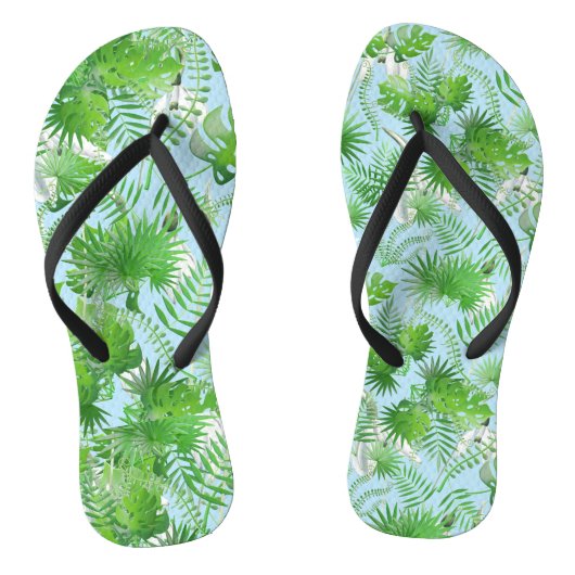 3D groen blad patroon 01x4 LBlue BG Teenslippers (Voetbed)