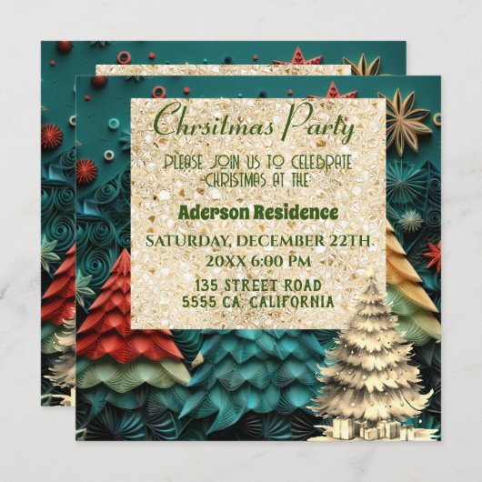 3d Groene Kerstboom | Gouden Kerstfeest Kaart (Voorkant / Achterkant)