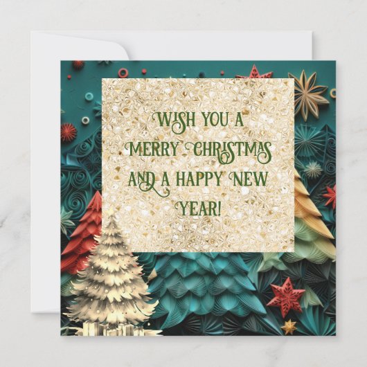 3d Groene Kerstboom | Gouden Kerstfeest Kaart (Achterkant)