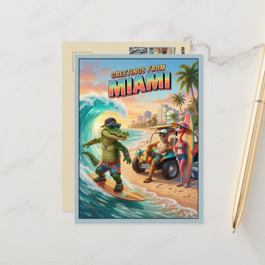 3D Groeten uit Miami Reis Briefkaart (Voorkant / Achterkant in situ)