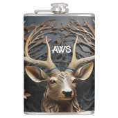 3d grote gewei bok hert monogram rustiek heupfles (Voorkant)