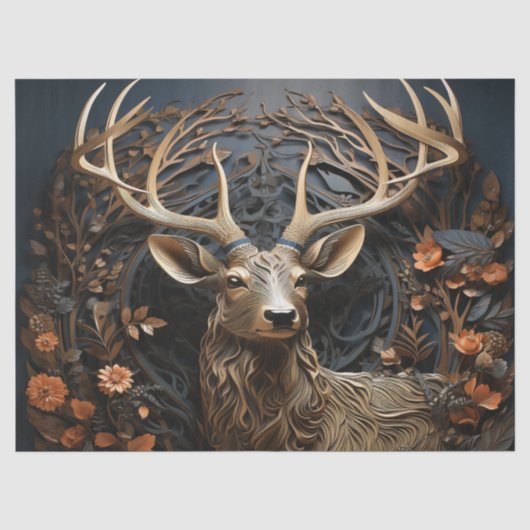 3d grote gewei bok herten rustieke decoupage tissuepapier (Voorkant)