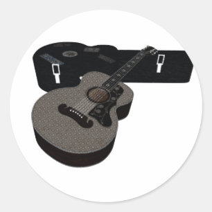 3D Halftone akoestische gitaar & Hoesje Ronde Sticker
