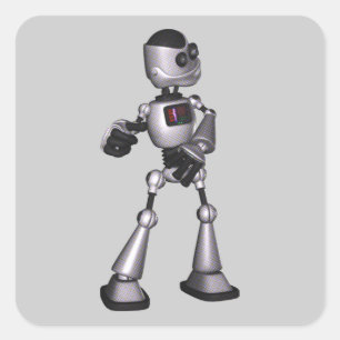 3D Halftone Sci-Fi Robot Guy Dancing Vierkante Sticker