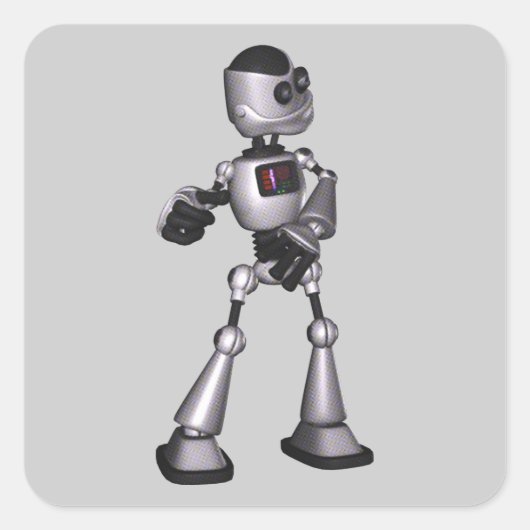 3D Halftone Sci-Fi Robot Guy Dancing Vierkante Sticker (Voorkant)