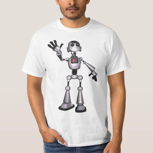 3D Halftone Sci-Fi Robot Guy Waving T-shirt (Voorkant)