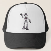 3D Halftone Sci-Fi Robot Guy Waving Trucker Pet (Voorkant)