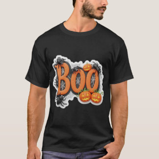 3D Halloween Boo-tekst met griezelige elementen T-shirt