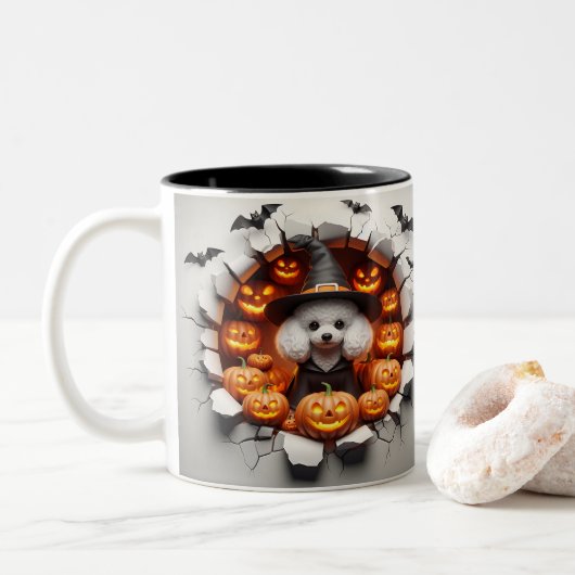 3D Halloween Dog Bal Halloween Mugs, Tea, Coffee Tweekleurige Koffiemok (Met donut)