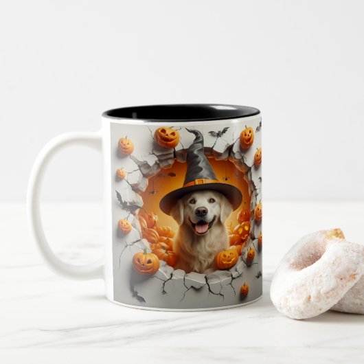 3D Halloween Dog Bal Halloween Mugs, Tea, Coffee Tweekleurige Koffiemok (Met donut)