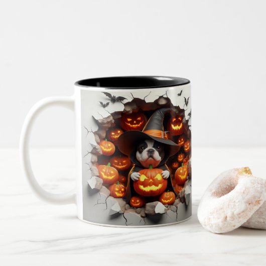 3D Halloween Dog Bal Halloween Mugs, Tea, Coffee Tweekleurige Koffiemok (Met donut)