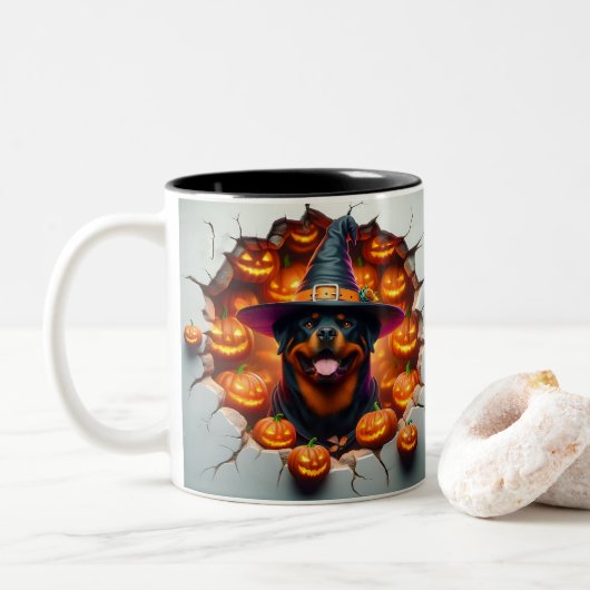 3D Halloween Dog Bal Halloween Mugs, Tea, Coffee Tweekleurige Koffiemok (Met donut)