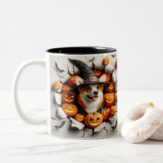 3D Halloween Dog Bal Halloween Mugs, Tea, Coffee Tweekleurige Koffiemok (Met donut)