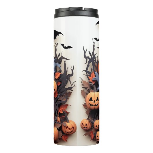 3d Halloween pompoen spookhuis Thermosbeker (Achterkant)