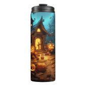 3d Halloween pompoen spookhuis Thermosbeker (Voorkant)