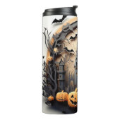 3d Halloween pompoen spookhuis Thermosbeker (Gedraaid links)