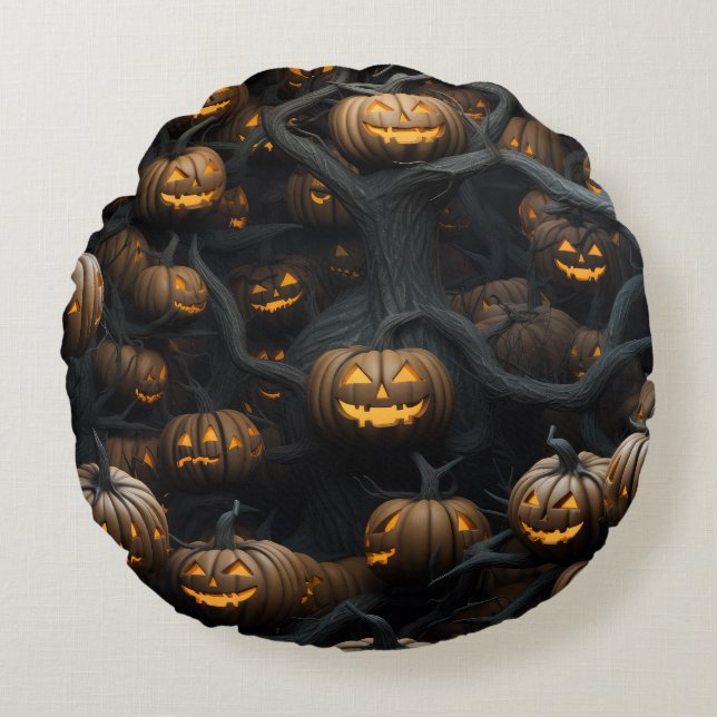 3d halloween pumpkins pattern rond kussen (Voorkant)