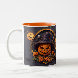 3D Halloween Scène met pompoen, schedel, heks, boe Tweekleurige Koffiemok