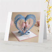 3D hartvormig Wenskaart met vogels Kaart (Gele Bloem)