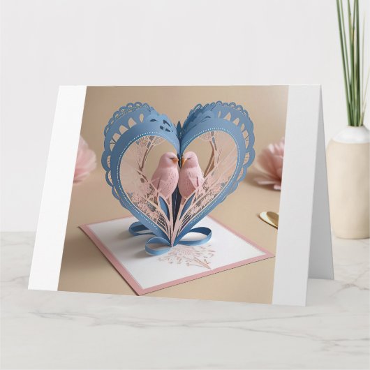 3D hartvormig Wenskaart met vogels Kaart (Voorkant)