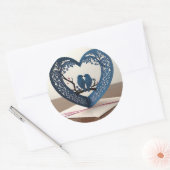 3D hartvormig Wenskaart met vogels Ronde Sticker (Envelop)