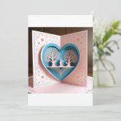 3D Heart Design Wedding Kaart (Staand voorkant)