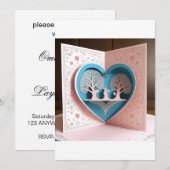3D Heart Design Wedding Kaart (Voorkant / Achterkant)