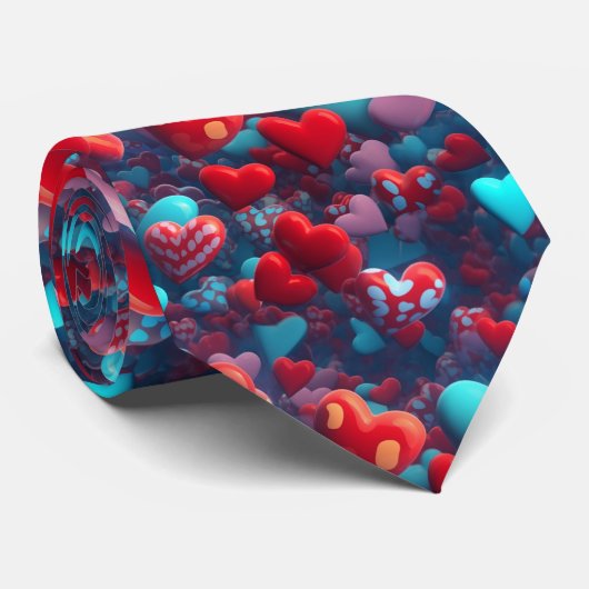 3D Hearts Valentijnsdag Stropdas (Opgerold)