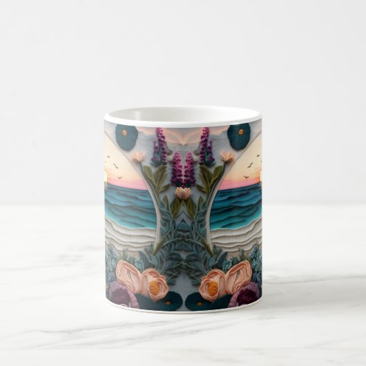 3D het kijken Gedrukte Strandzonsondergang Koffiemok (Center)