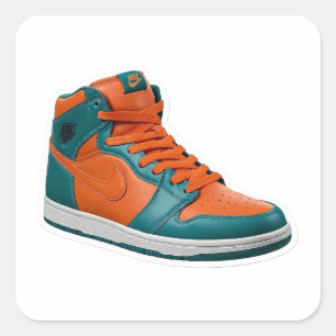 3D-hoge sneakersticker in turquoise en oranje stre Vierkante Sticker