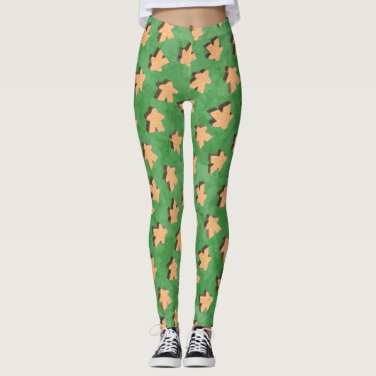 3D Hout Meeple Game Piece on Green Leggings (Voorkant)