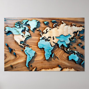 3D Houten Wand Art Wereldkaart Poster