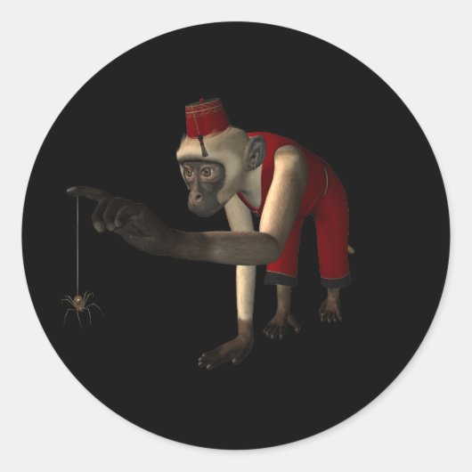 3D Hurdy-Gurdy Monkey & Spider - Kleur Ronde Sticker (Voorkant)
