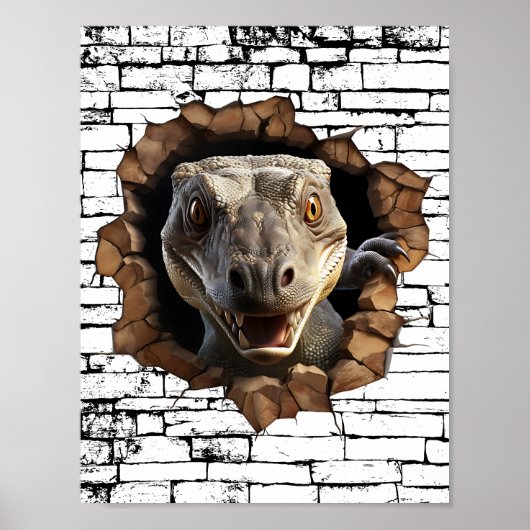 3D Iguana Wall Break Art – Realistic Safari Poster (Voorkant)