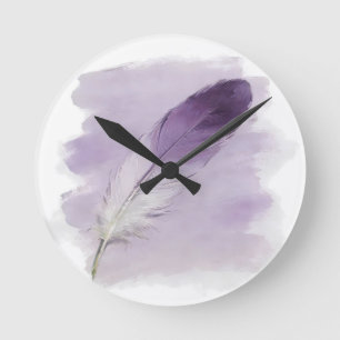 3D Impasto Waterverf Paarse Veer Boho Modern Ronde Klok