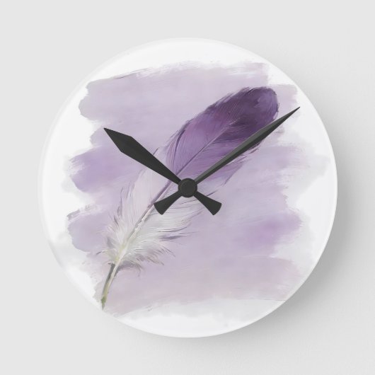 3D Impasto Waterverf Paarse Veer Boho Modern Ronde Klok (Voorkant)