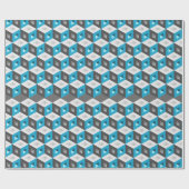 3D Isometric Cubes Pattern Blue Grey Cadeaupapier (Vlak)