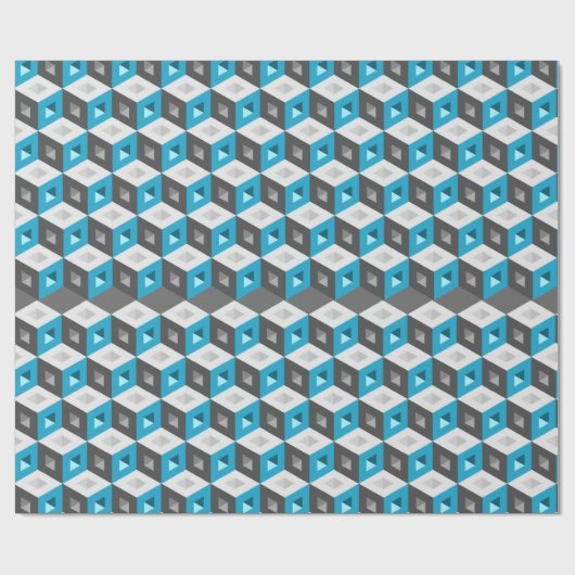 3D Isometric Cubes Pattern Blue Grey Cadeaupapier (Vlak)
