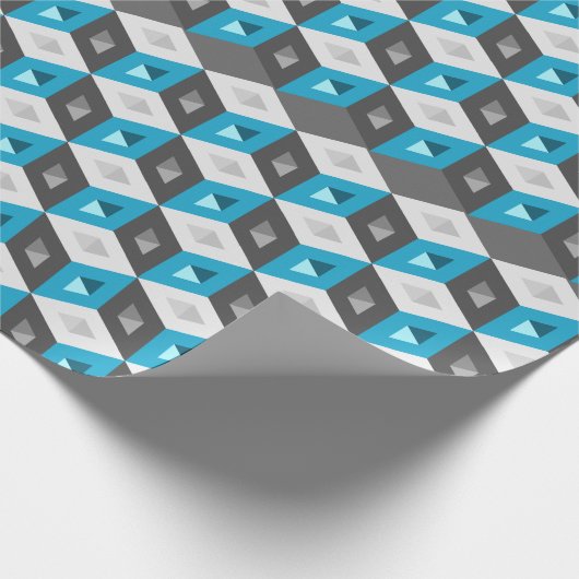 3D Isometric Cubes Pattern Blue Grey Cadeaupapier (Hoek)
